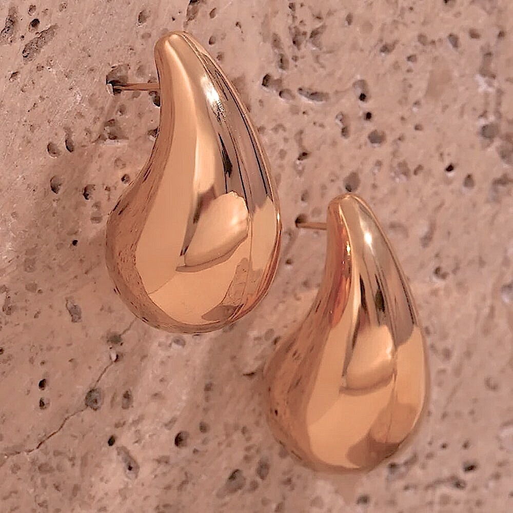 Teardrop Gold Chunky Water Drop Half Empty Earrings Women Lightweight Trendy